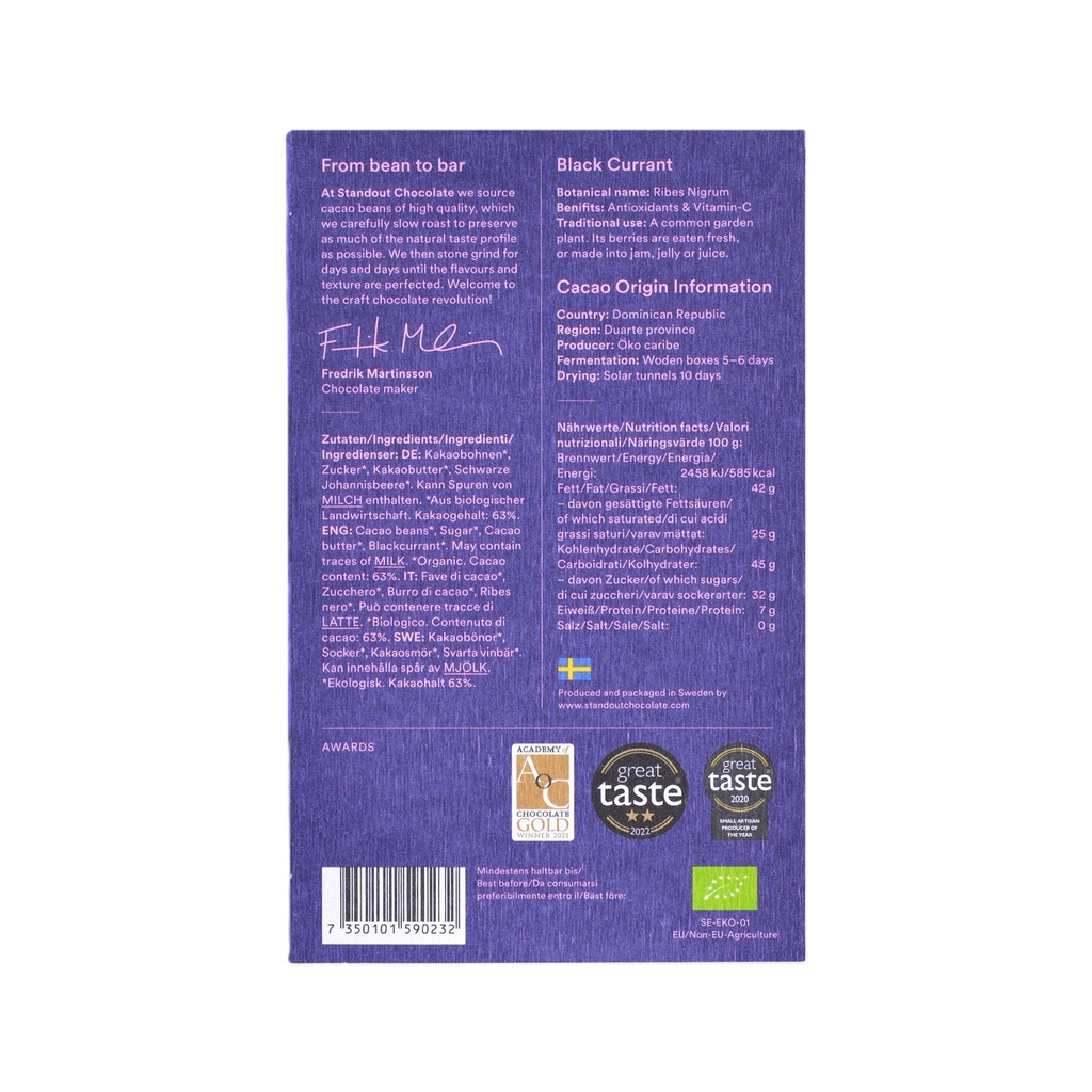 STANDOUT CHOCOLATE - Blackcurrant 63%